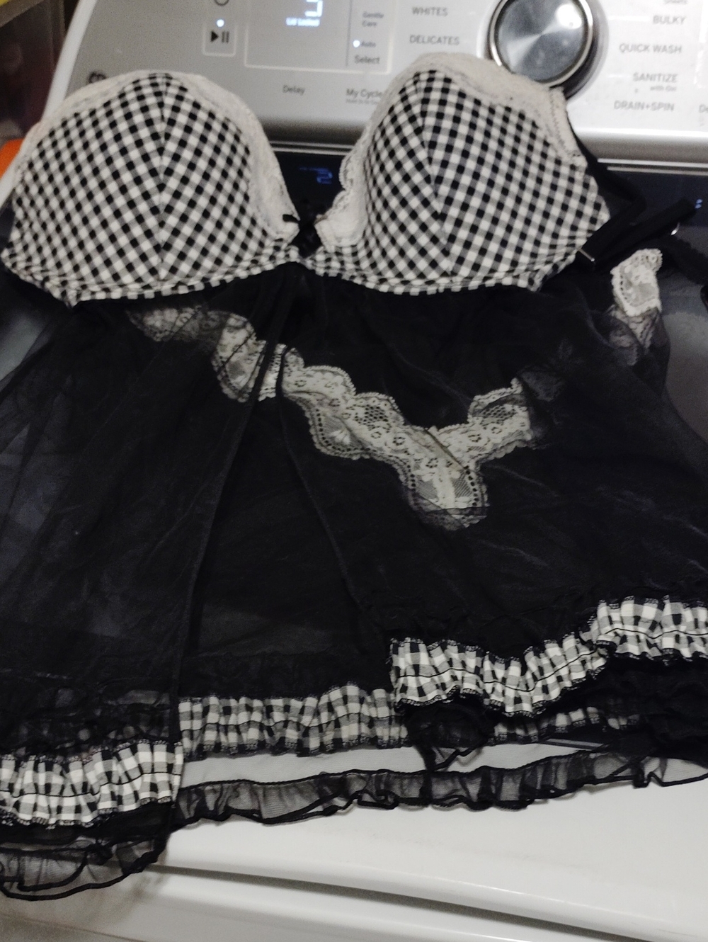 Victoria's Secret Black and White Gingham Lace Babydoll